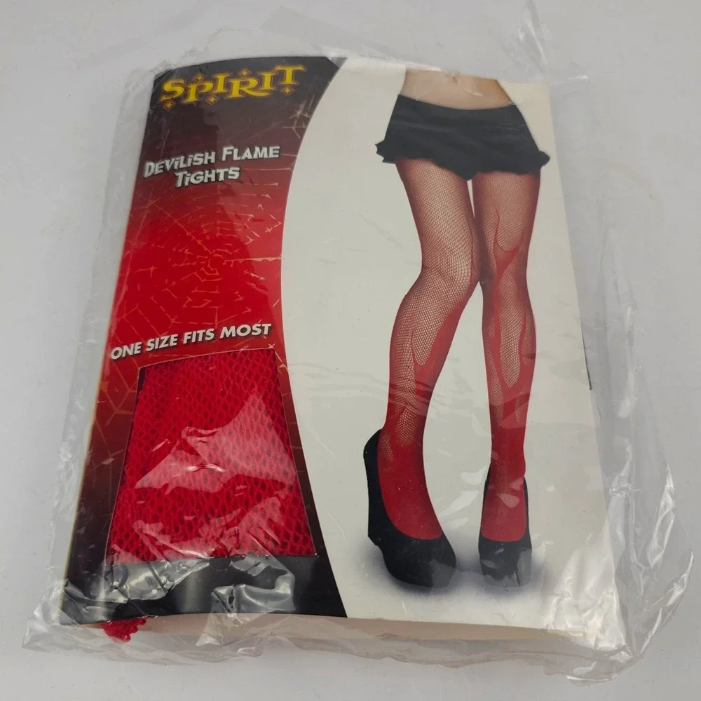 Spirit Halloween Devilish Flame Tights Red Fishnet Stockings Fire Devil Costume